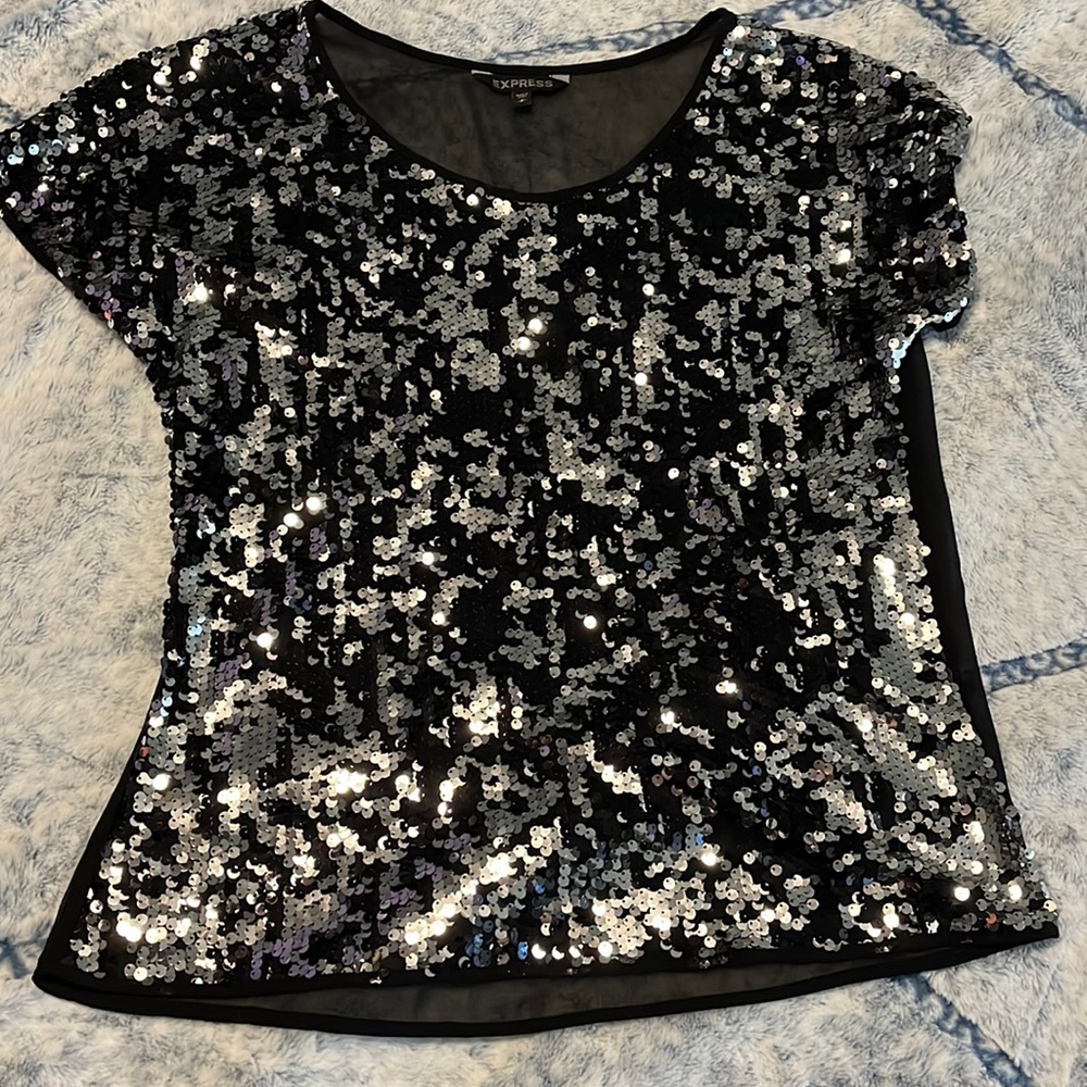 Black and silver sequin blouse